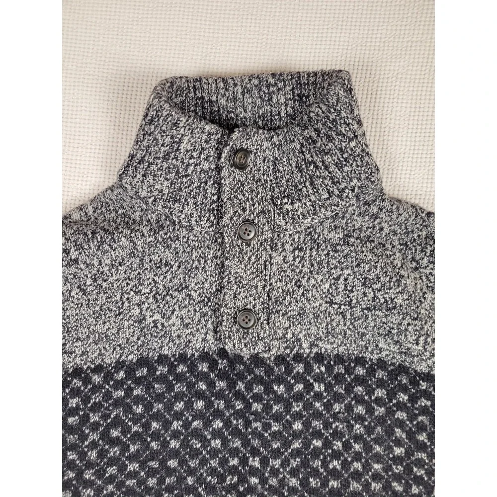 Gap Sweater Mens XL Lambswool Blend Mock Neck Fair Isle Vintage Henley Placket